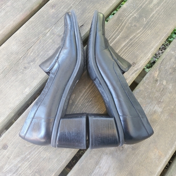 Vintage 90s y2k Black Leather Chunky Heeled Punk Lolita Oxford Loafers 10 - Picture 3 of 6